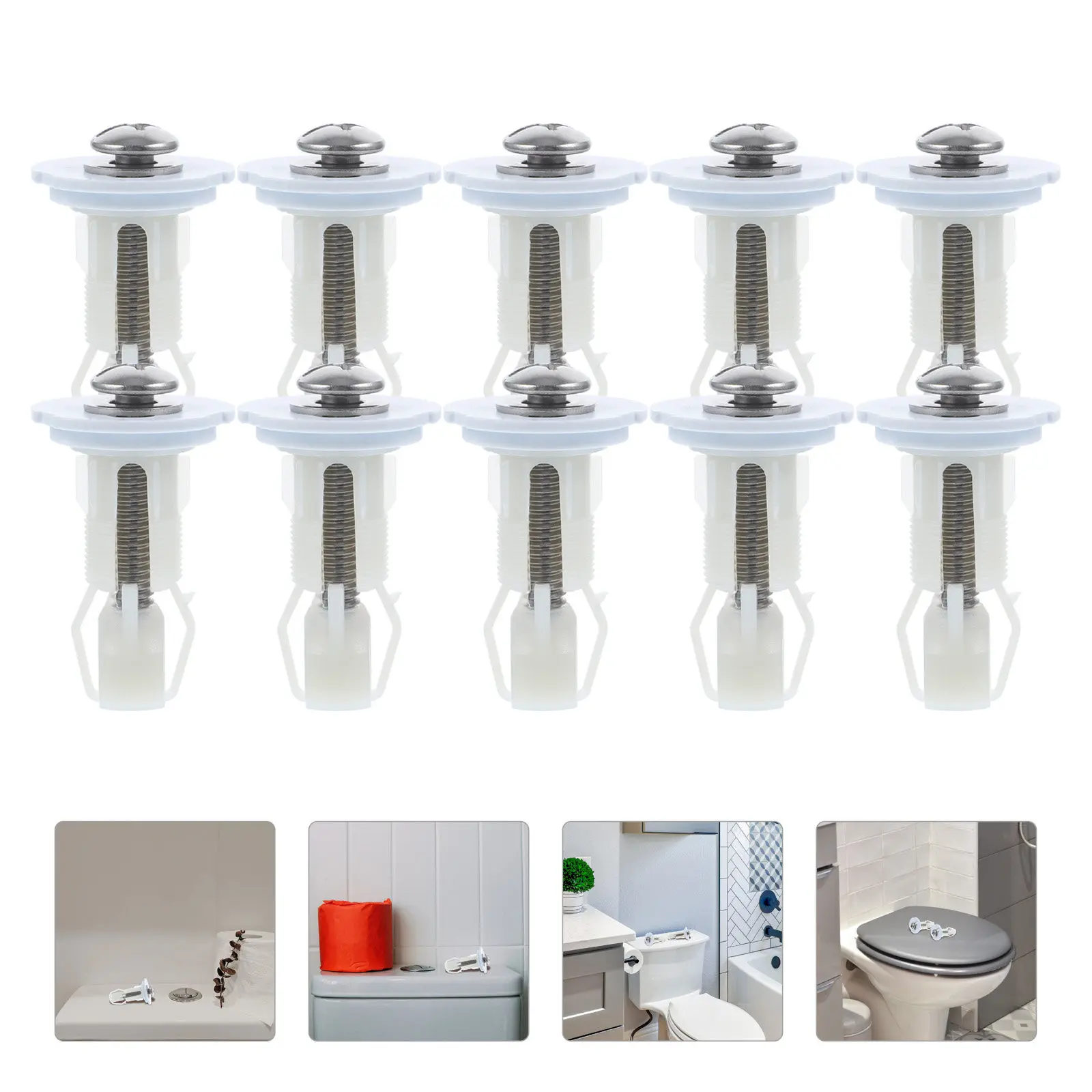 

10Pcs Toilet Seat Bolts Replacement Set Heavy Duty 304 Nylon Pom Expanded Anchors for Secure Toilet Seat Fixing Bathroom