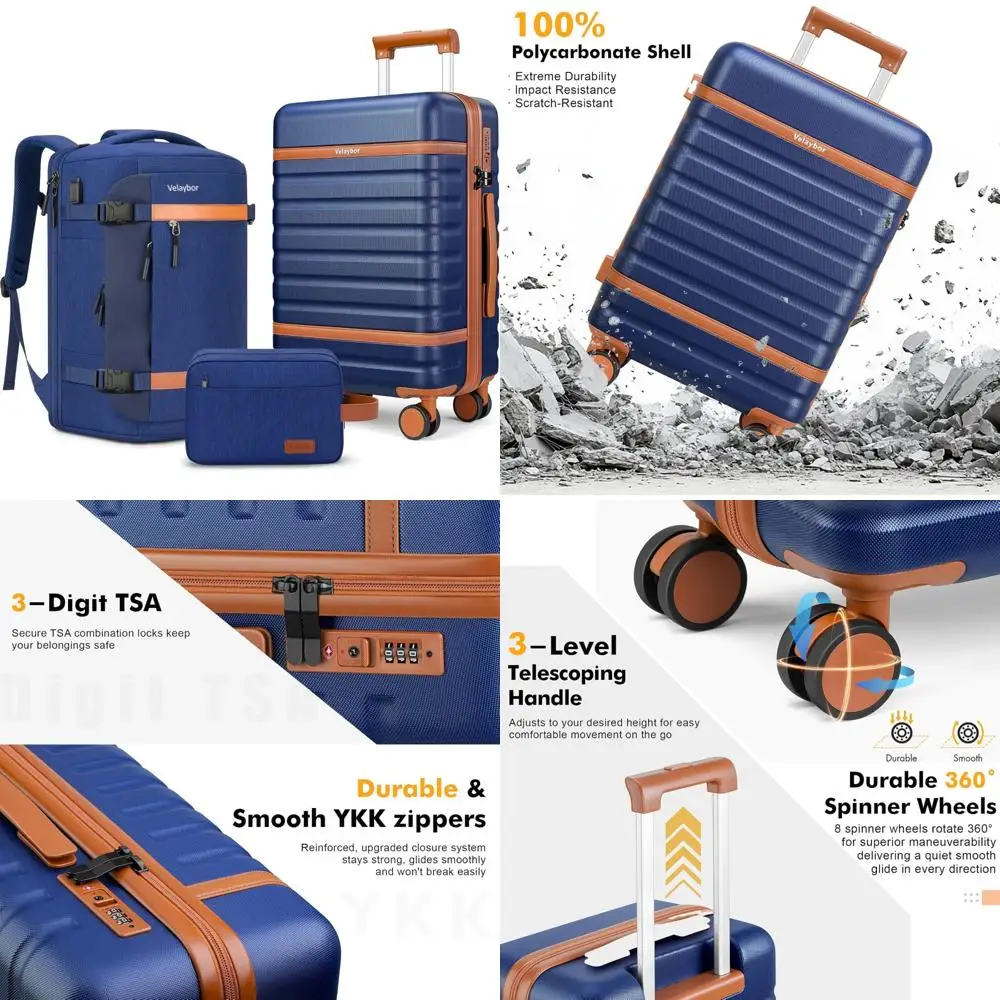 

3 Piece Spinner Luggage Set - Lightweight Hardside Suitcase with TSA Lock, YKK Zippers, 20 Inch Carry-On Travel Bag