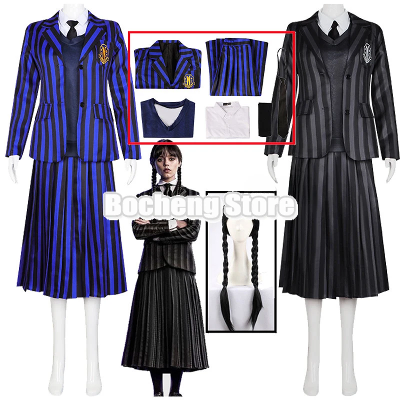 

Special Offer Blue Wednesday Cosplay Anime Addams Costume Girl School Black Uniforms Suit Dress Woman Halloween Party Clothes