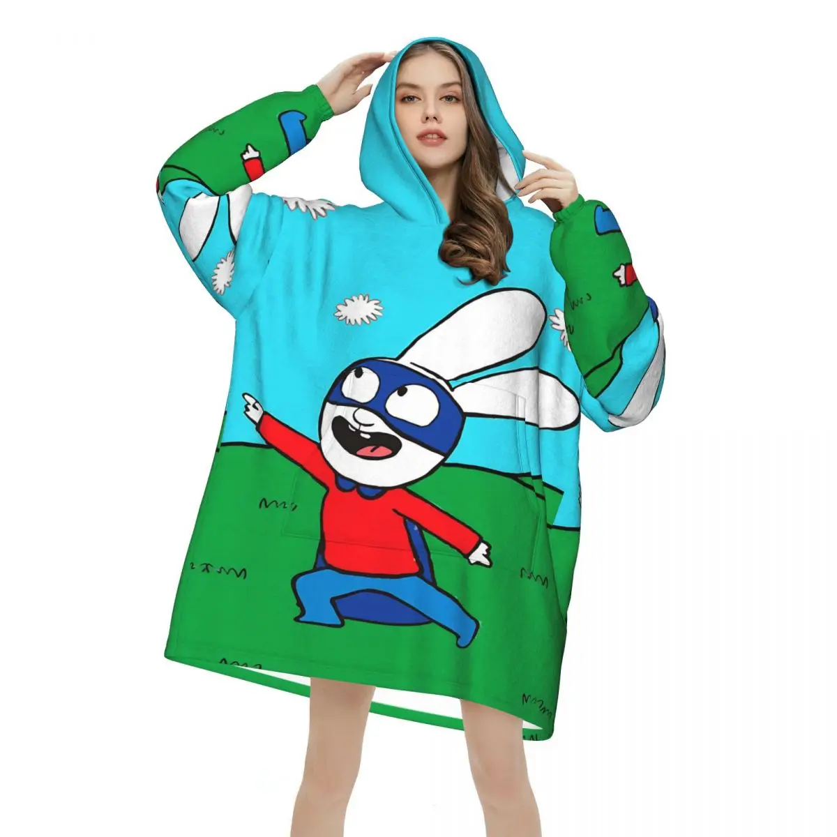 Simon Super Rabbit Blanket Hoodie Wearable Blanket Large with Pocket Warm Sleeping Bag Soft Cozy Onesie