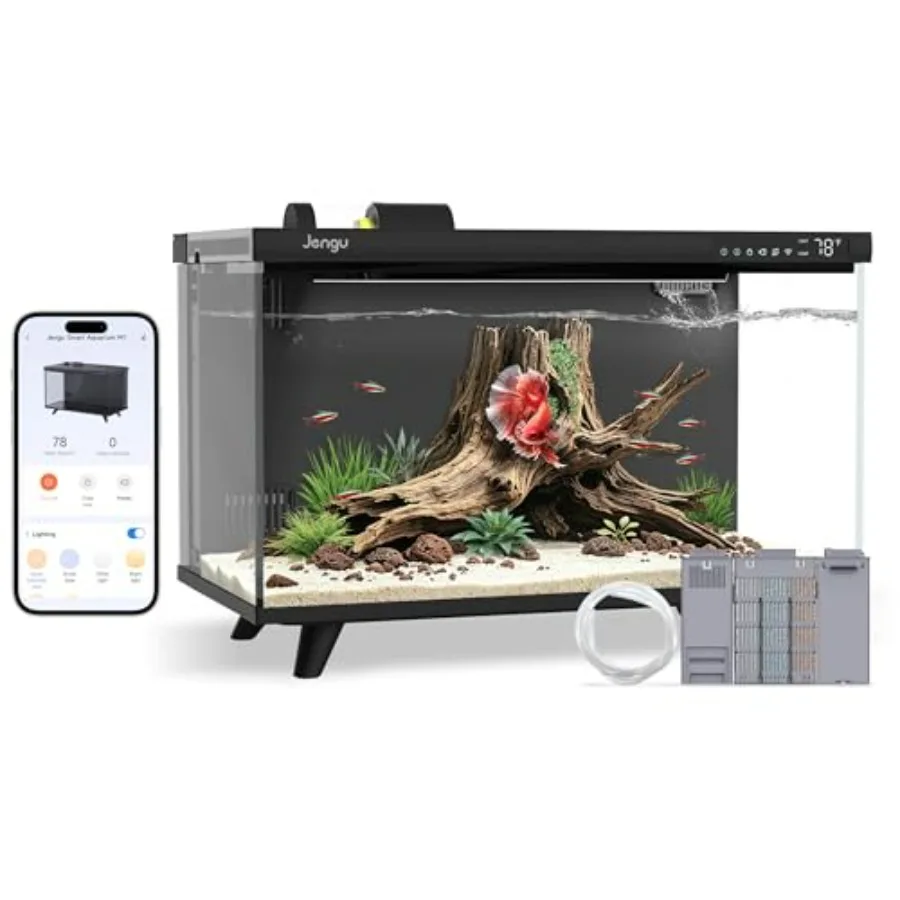 

M1 5 Gallon Aquarium Starter Kit, App Control Smart Fish Tank with Filter, Auto Feeder, Quiet Pump, Timer Light, Temp Display,