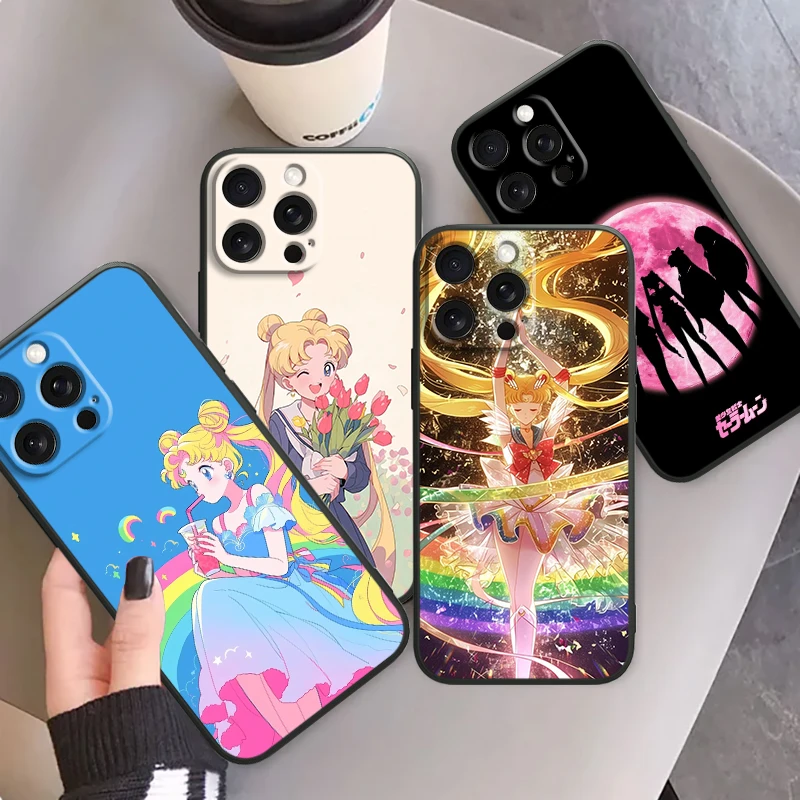 Sailor Moon Fashion Cartoon Cute For iPhone 15 14 13 12 11 XS XR X 8 7 SE Pro Max Plus Mini Black Cover Phone Case