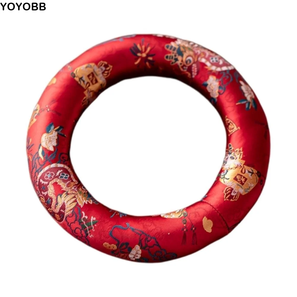 Nepalese Singing Bowl Mat Donut Shape Non Slip Sound Copper Out Mat Traditional Brocade Wooden Fish Coaster Meditation