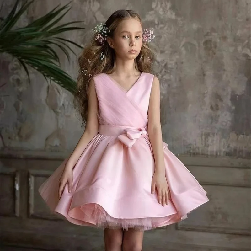 

Новое детское платье для девочек на день рождения 2026 года, розовое, с цветочным узором, для подиума, для выступлений, элегантное, пышное, для праздника Ид, детская одежда, платья для церемоний
