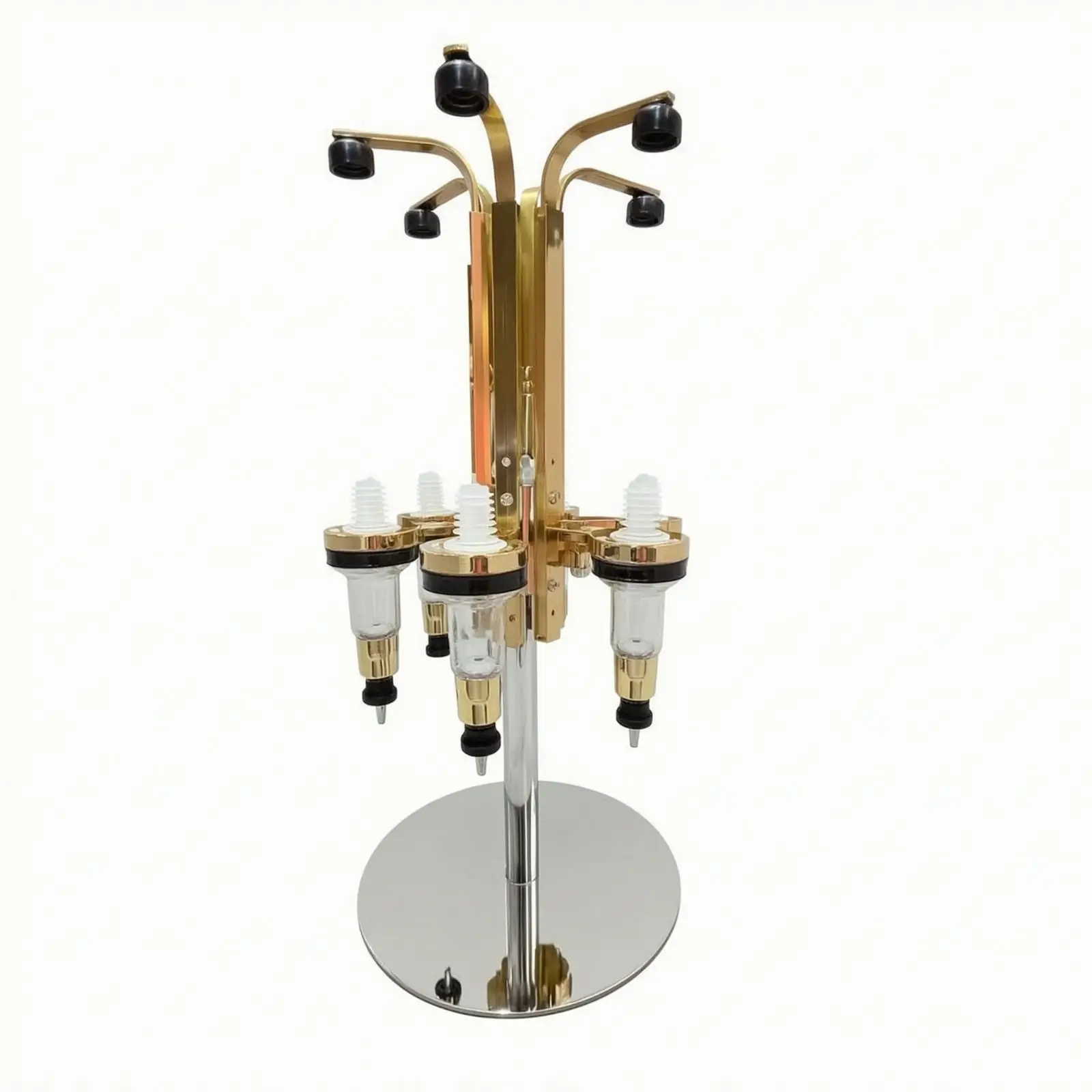 Countertop Liquid Dispenser Compact Multi-Head Rotating Dispensing Rack Freestanding Metal Dispenser with Six Reservoirs for