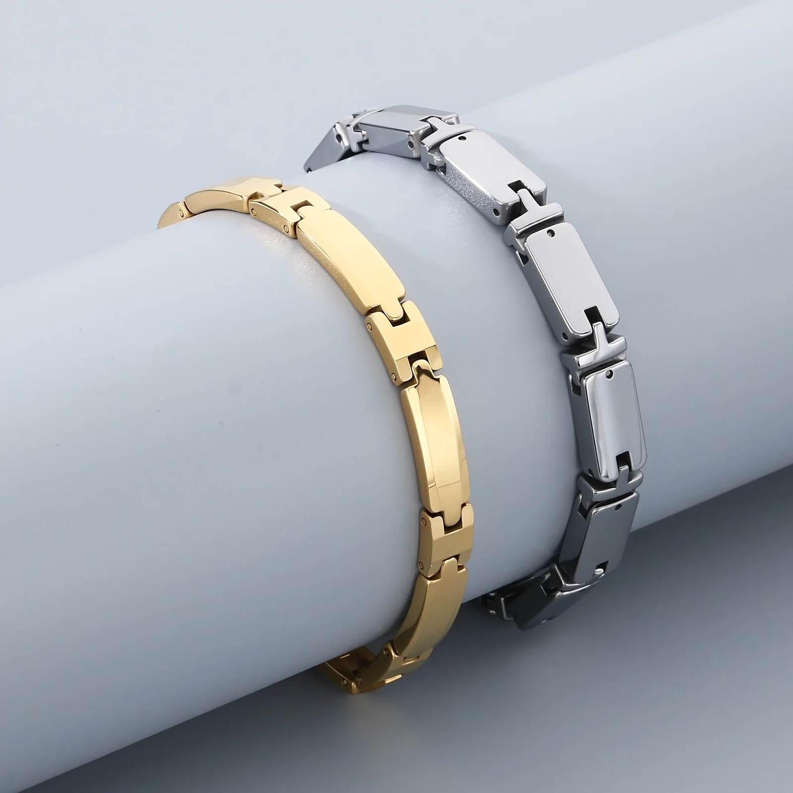 

Heavy Tungsten Steel Man Bracelets for Men Woman Gold Color High Polished 7MM Width Link Chain Hand Bracelet Men Jewellery Women