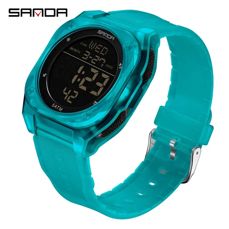 

SANDA SD6272 Цифровые часы Многофункциональный будильник Светящиеся водонепроницаемые силиконовые повседневные электронные часы