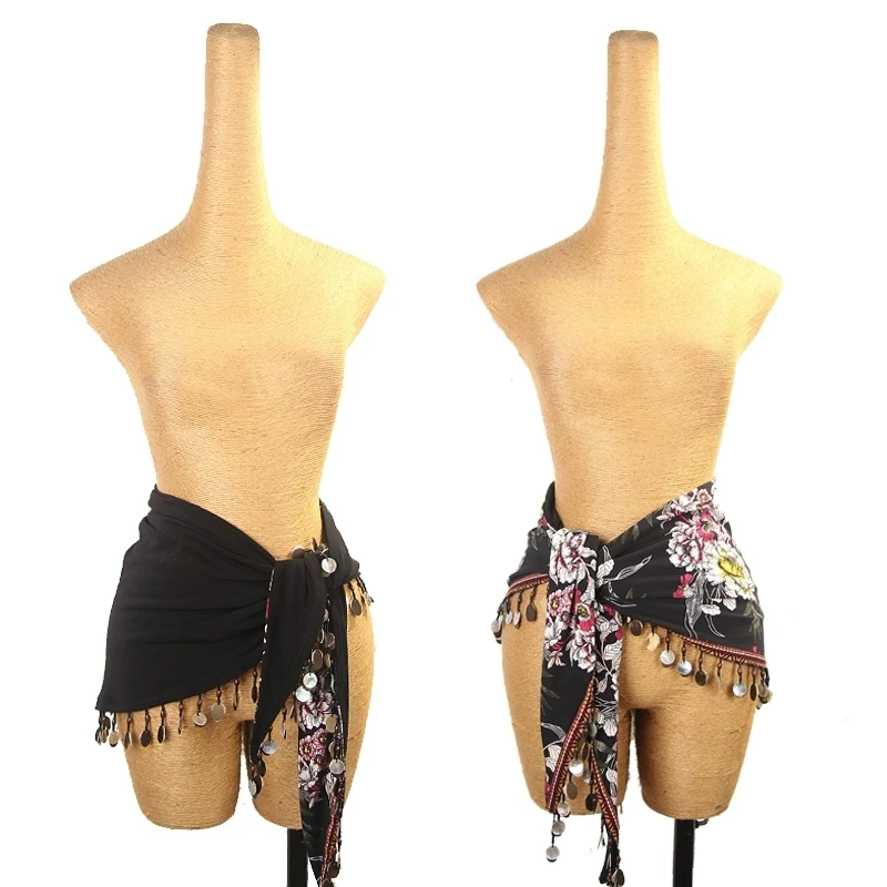 

Latin dance practice hip scarf high-end printed sequins tassel triangle belt for women's tango samba rumba performance costume