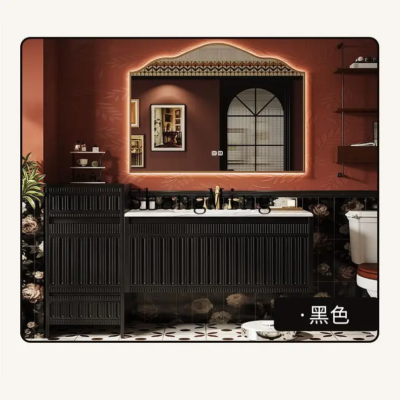 

SM Retro Bathroom Cabinet Set Washroom Sink Washbasin Rubber Wood Side Cabinet