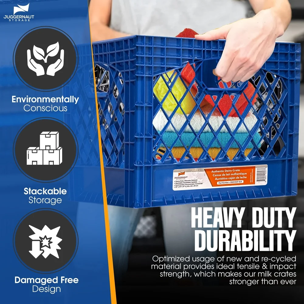 صناديق تخزين صندوق الحليب البلاستيكية شديدة التحمل 24QT، 3 عبوات من منظمات متينة قابلة للتكديس مع مقابض معززة للاستخدام في المرآب المنزلي