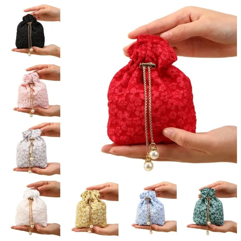 Pearl Flower Drawstring Bag Chain Large Capacity Wedding Bucket Bag Korean Style Wedding Candy Bag Gift Packing Bag Festival