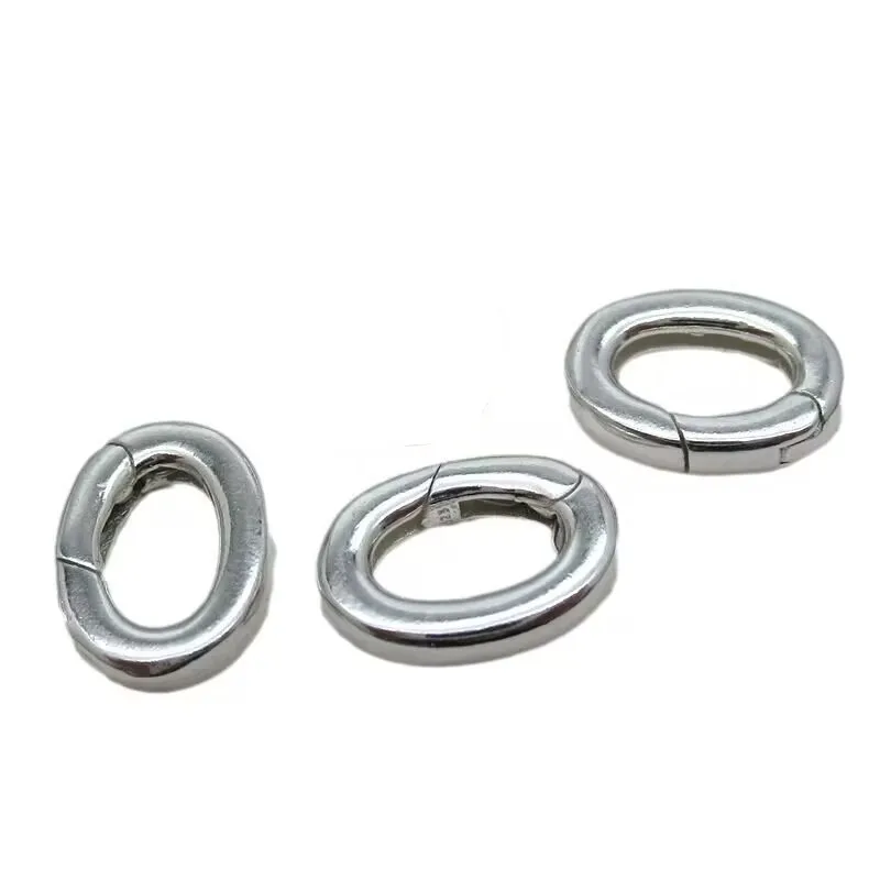 1PCS Solid 925 Sterling Silver Smooth Oval Spring Clasp DIY Necklace Bracelet Mechanical Leather Cord Buckle Silver Accessories - view 3