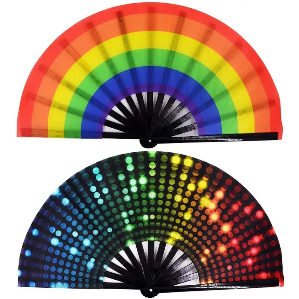 Colorful Fashion Gift Cloth Bamboo Wood Large Summer Supplies Festival Decor Folding Hand Fan Dancing Fan