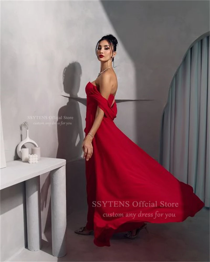 SSYTENS Red Saudi Arabic Evening Dress Off Shoulder Wedding Party Dresses Mermaid Satin Customized Formal Occasion Dress Women