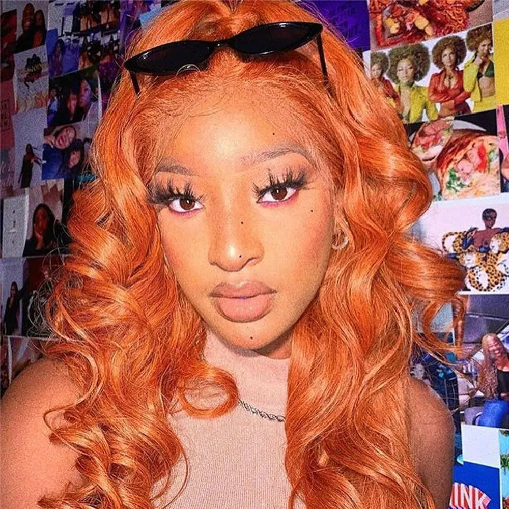 13x4 Ginger Orange Body Wave Human Hair Lace Frontal Wig 13x6 HD Transparent Lace Frontal Human Hair Wigs Lace Wigs For Women