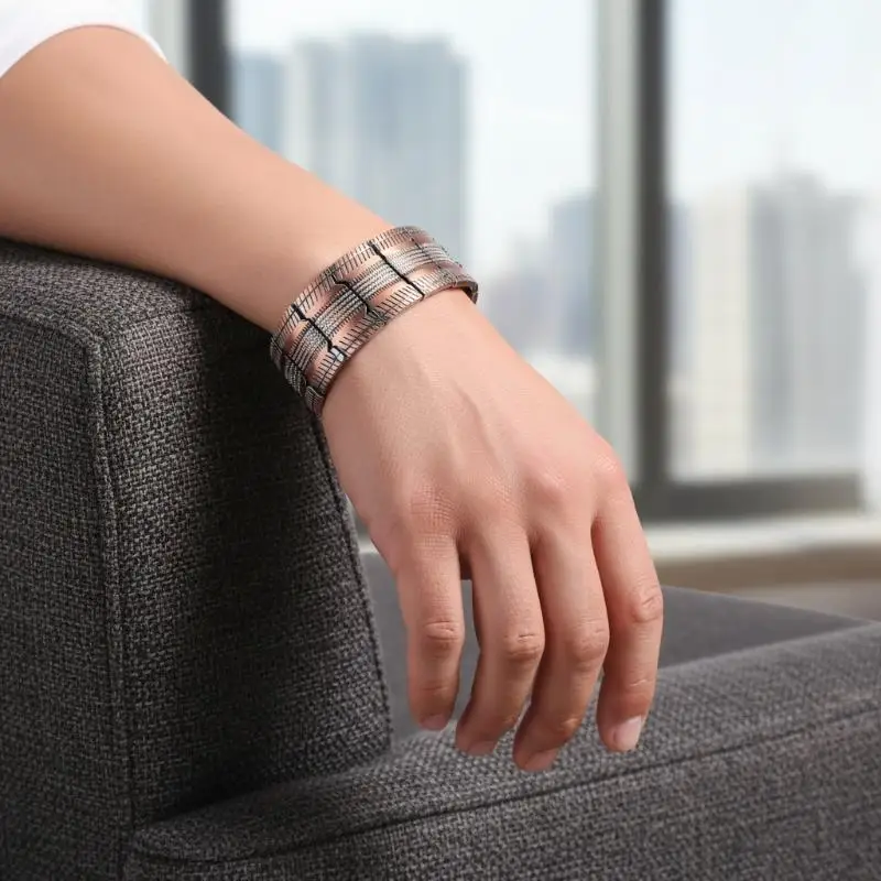 New！Men Copper Plating Bracelet For Men Ancient Bronze Magnetic Link Bracelets Health Energy Germanium Magnetic Bracelet Jewelry