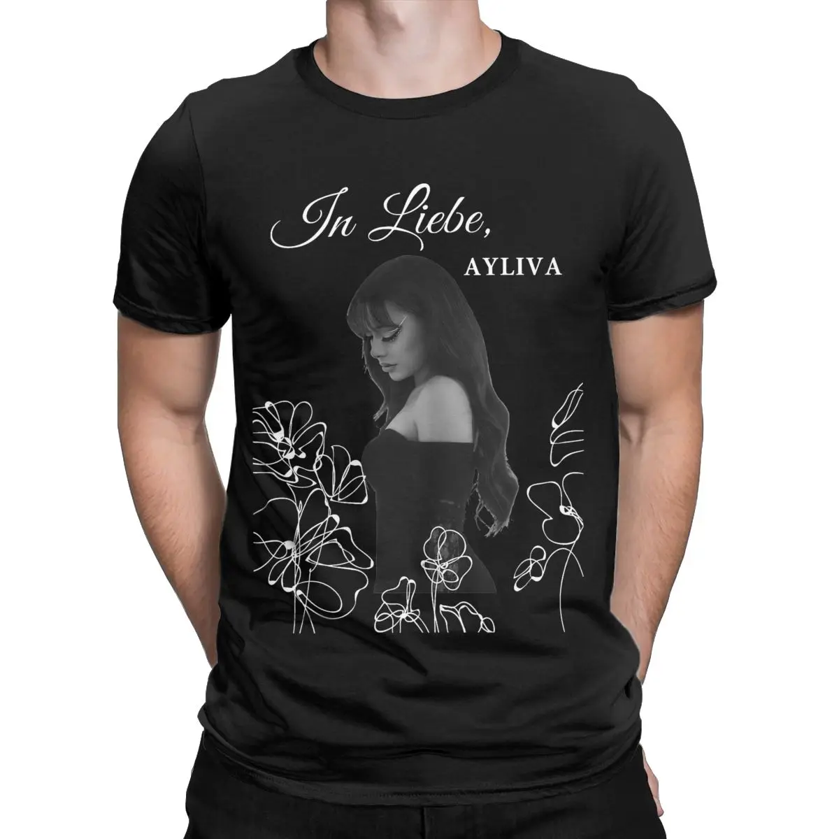 Funny Ayliva In Liebe Flower T-Shirt for Men Crew Neck Cotton T Shirts Short Sleeve Tees Summer Tops