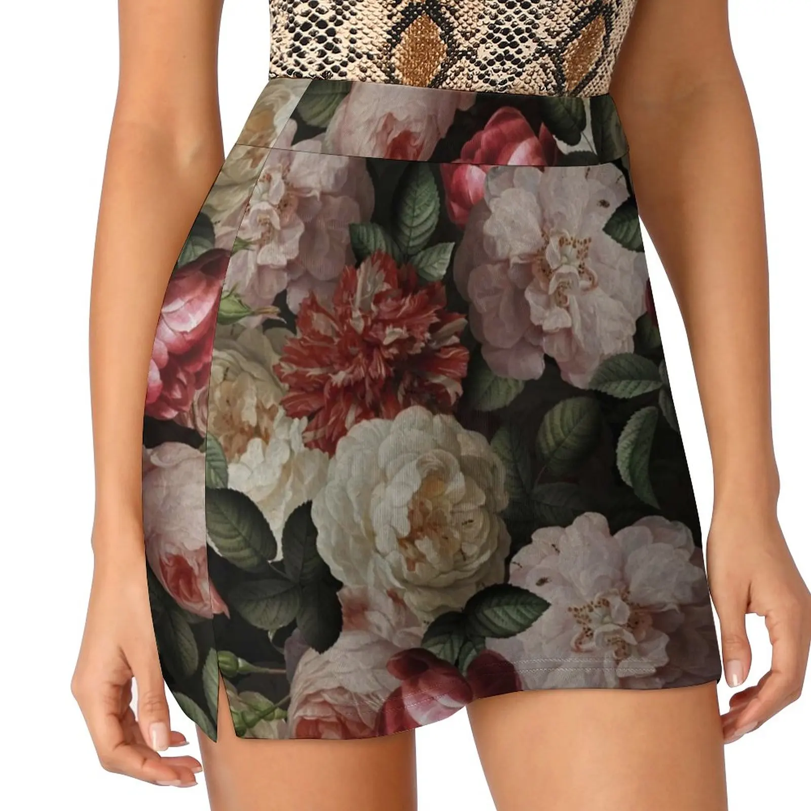 Antique Jan Davidsz. De Heem Lush Roses Flowers On Black Women's skirt With Pocket Vintage Skirt Printing A Line Skirts Summer