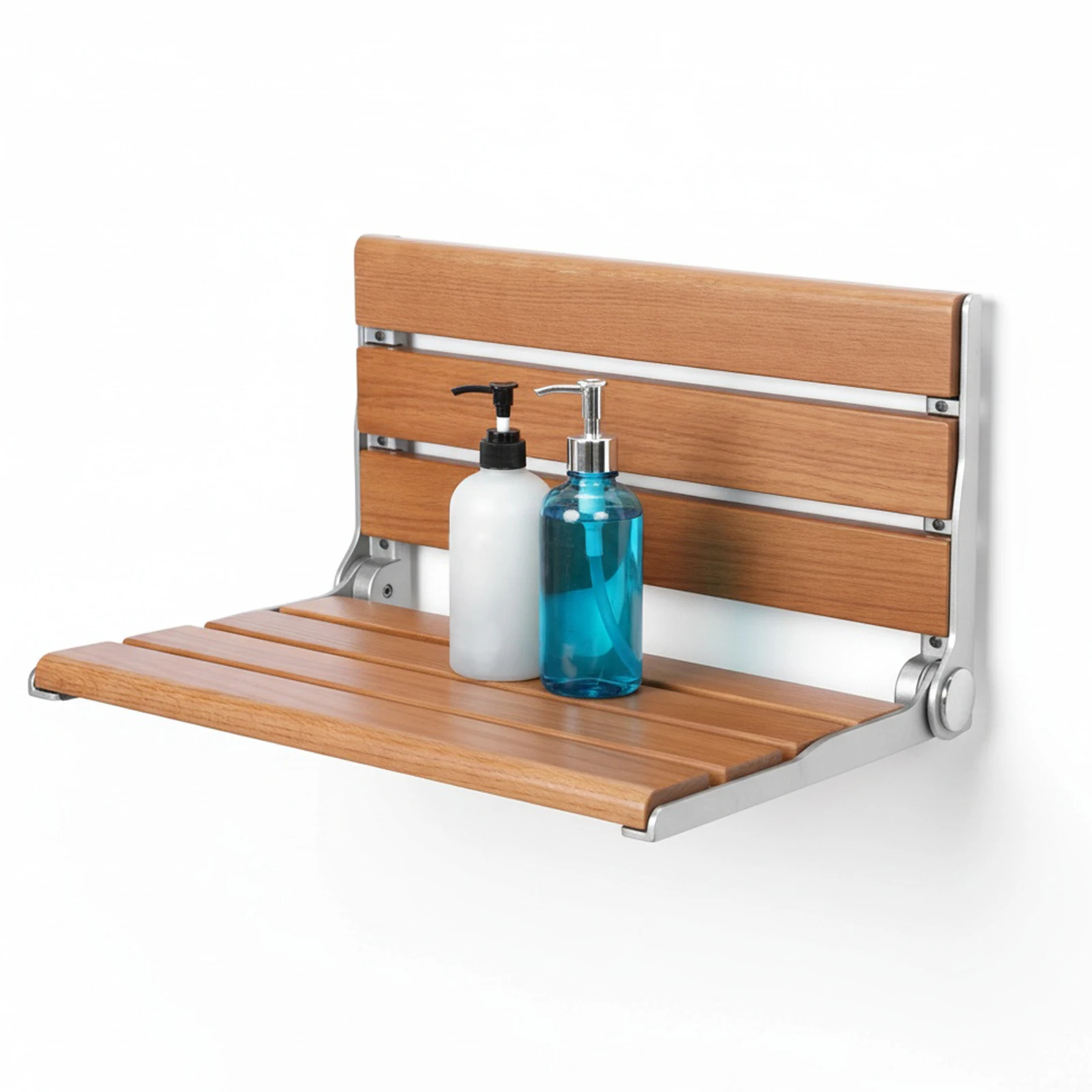 

17.7inch Wall-Mounted Folding Shower Seat with Back Fold Up Bathroom Stool Chair Anti-Slip for Elderly Disabled Adults