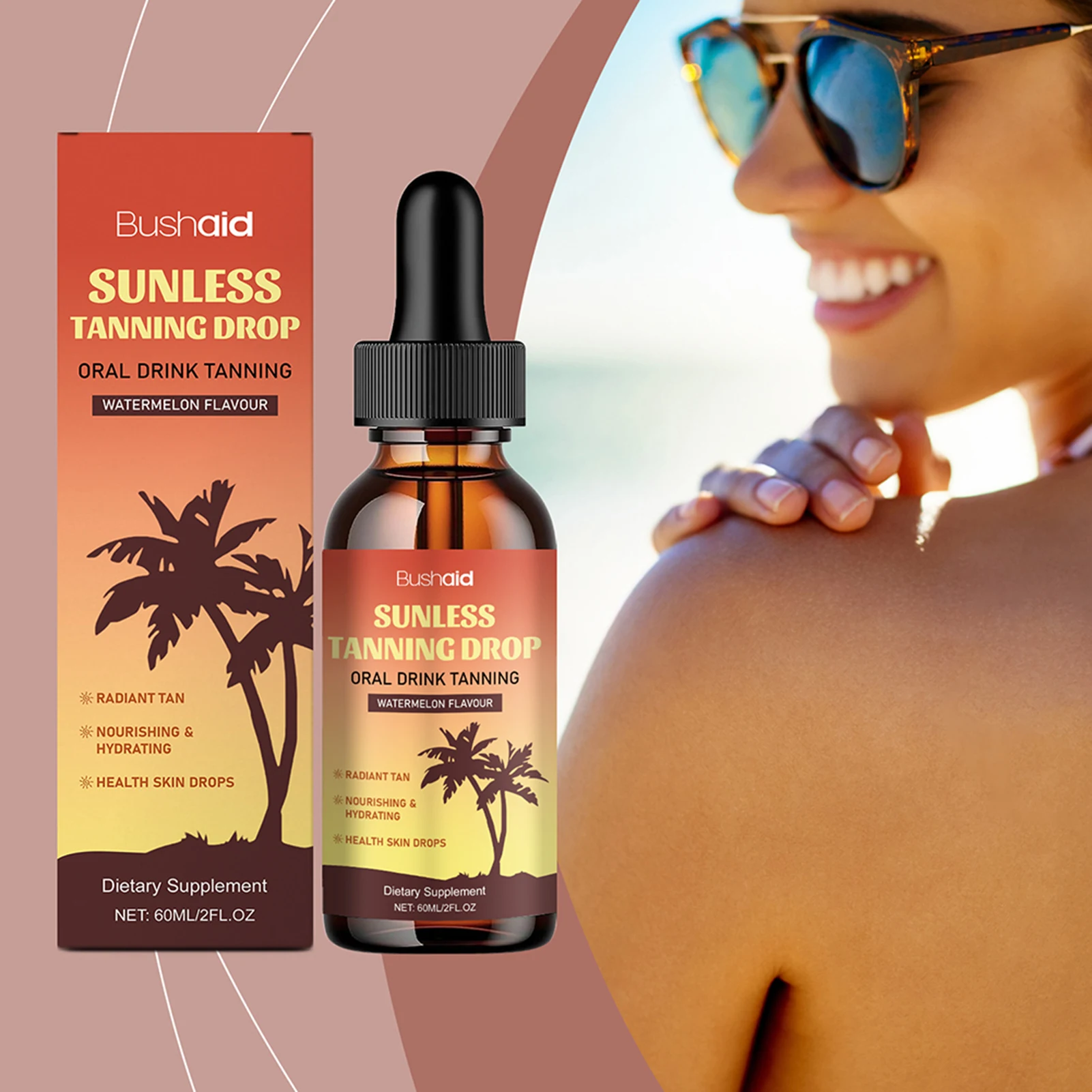 60ml Oral Drinkable Sunless Tanning Drops Self-Tan Drinking Drops Nourishing Self Tanner Nourishing Self Tanner Drops