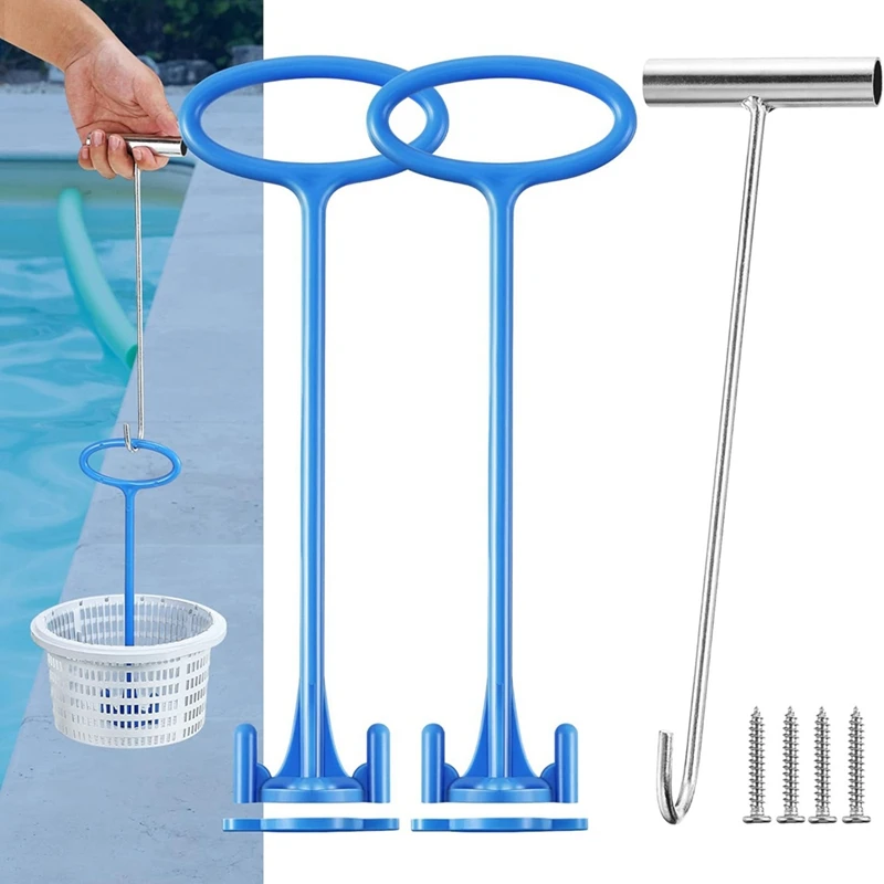 2 Pieces Skimmer Basket Handle Pool Skimmer Handle Pool Skimmer Basket Hook, For All Skimmer Basket For Debris Removal