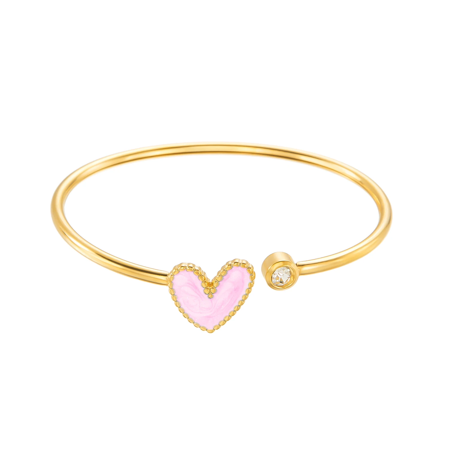 Neue Trendy Vergoldete Einfache Herz Manschette Armreifen für Frauen Hohe Qualität Edelstahl Kristall Armbänder Wasserdicht Schmuck – Detail 20