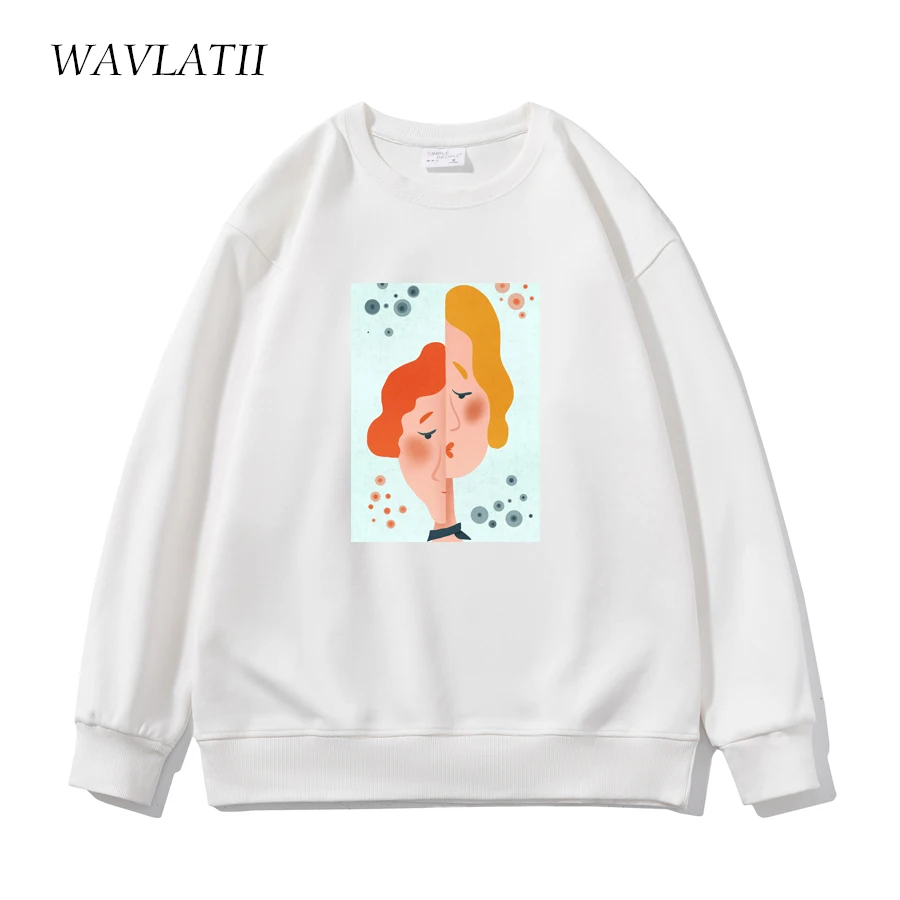 WAVLATII Women Fashion Printed Sweatshirts Female Cotton Casual White Black Sporty Hoodie Lady Long Sleeve Autumn Tops WH2220