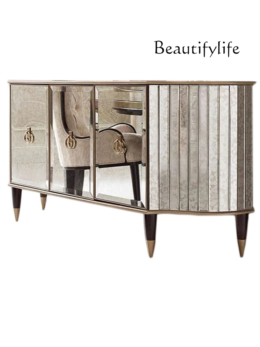 

American antique mirror entry, high-end decorative dining side storage paint, light luxury solid wood foyer