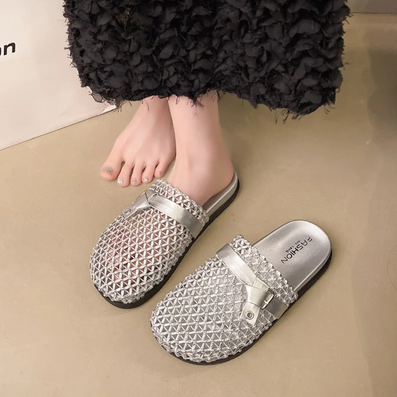 

Женские сетчатые тапочки на платформе с высоким каблуком, модные ажурные мюли, женские летние пляжные шлепанцы 2026 года