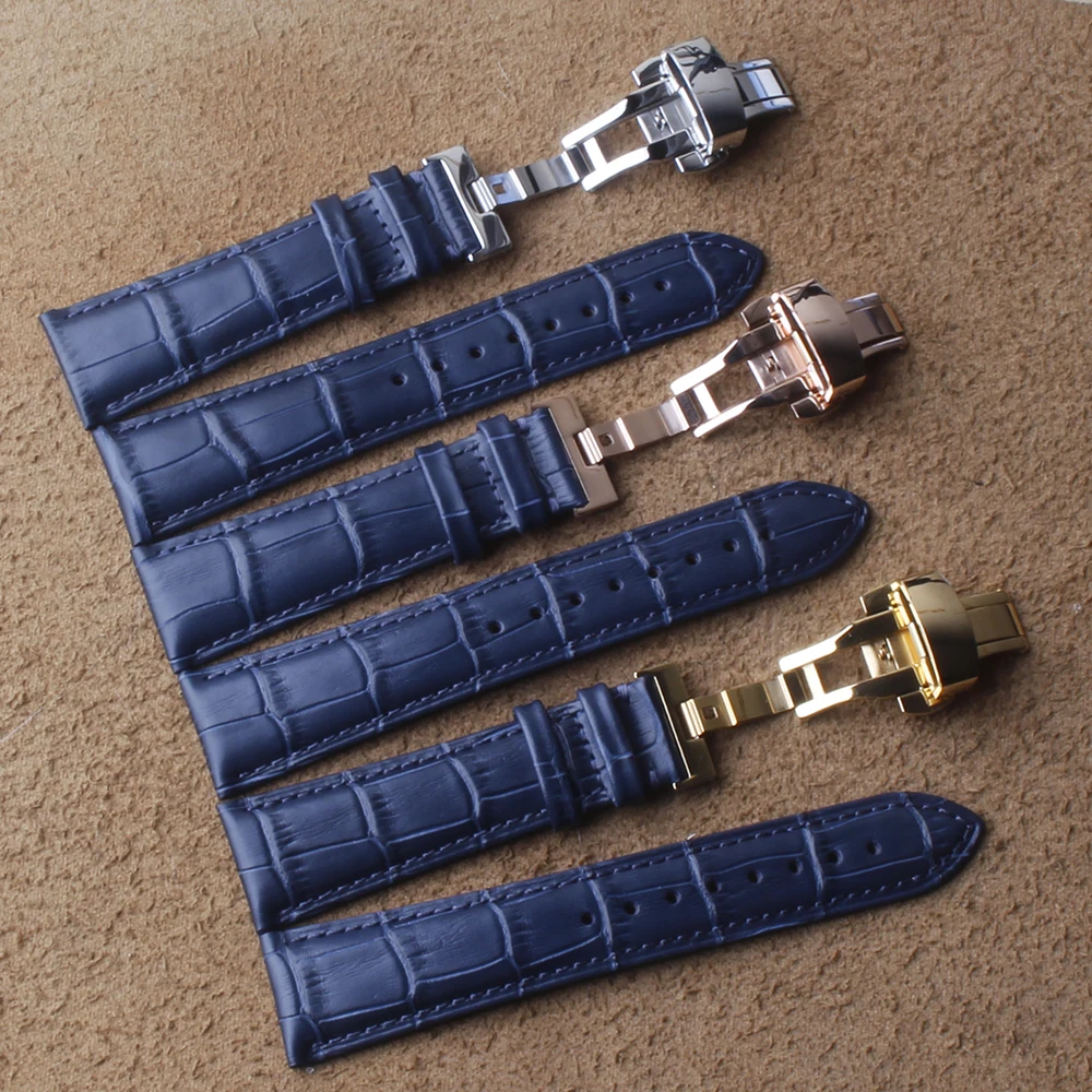 Watchband 18mm 20mm 22mm for Omega /Citizen Dark Blue Watch Strap Bracelets wristbands Butterfly Buckles Crocodile Grain Fashion