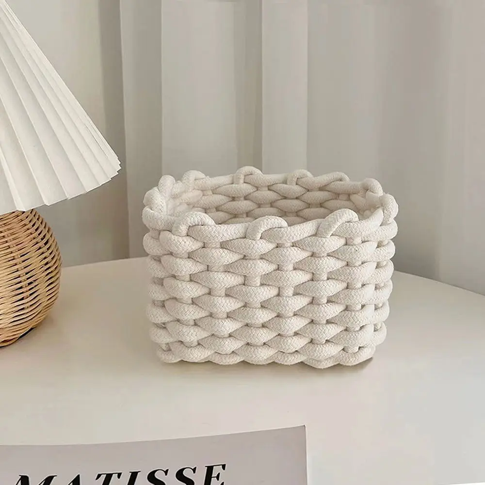 Cotton Rope Woven Storage Basket  Sundries Cosmetic Storage Box Toys Snack Desktop Makeup Organizer Baskets Home Decoration