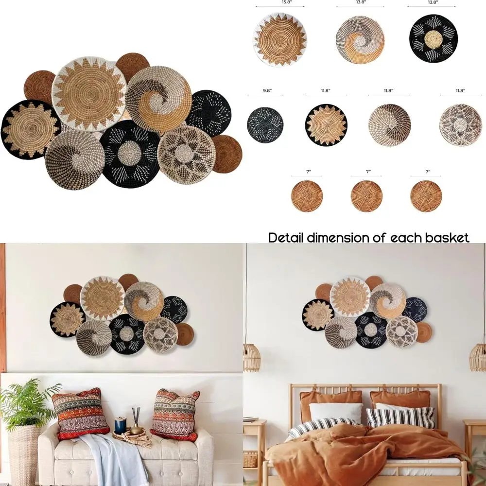 

Handcrafted Bohemian Wall Baskets Set of 10, Hanging Decorative Baskets, Unique Handmade Wall Decor from Vietnam, Ideal for Boho