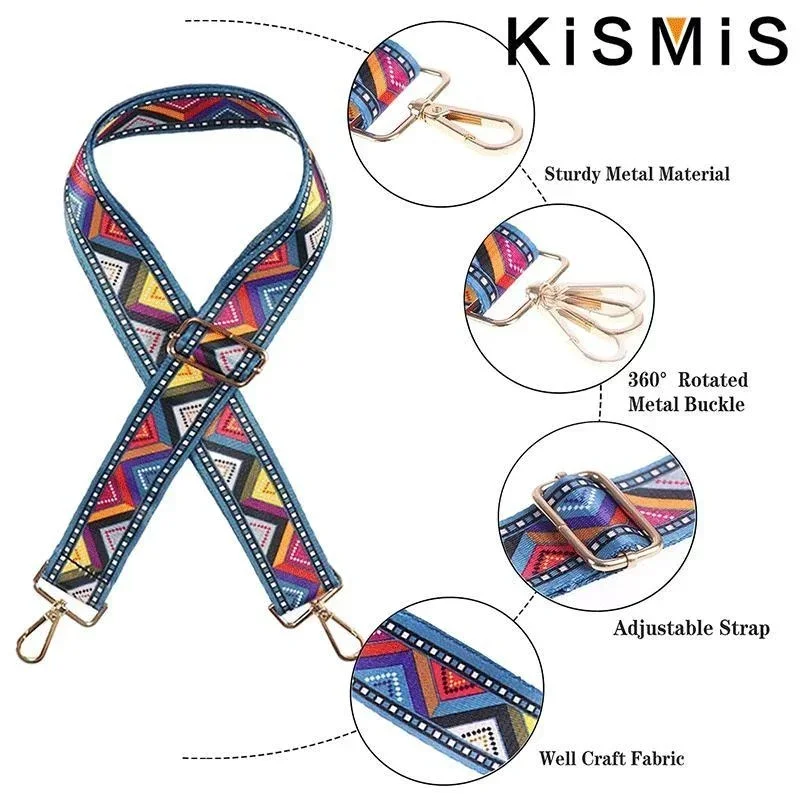 Women's Fashion Crossbody Messenger Bag Adjustable Nylon Shoulder Bag Straps Colorful Embroidered Belts Accessories