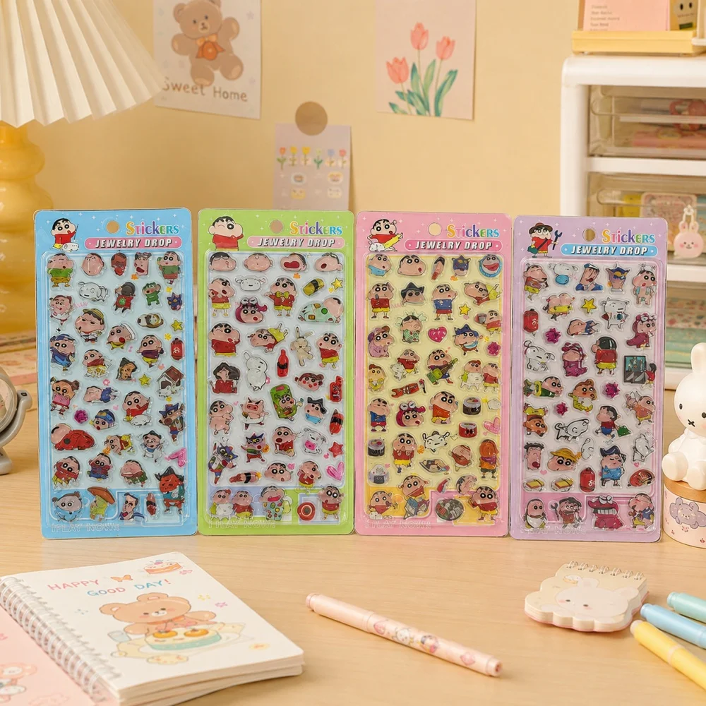 Anime Crayon Shin-chan 3D Crystal Embossed Stickers Cartoon Bubble Decals Planner Phone Laptop Home Decor Sticker Gifts