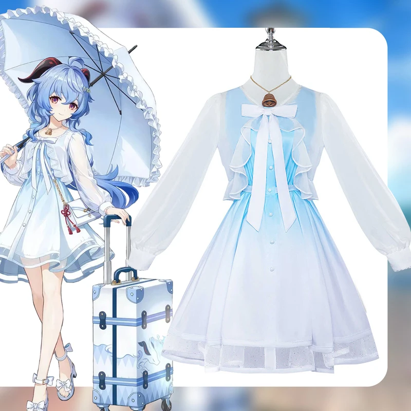 

The Genshin Impact Ganyu Daily Cosplay Water blue gradient lovely date Dress female Costume