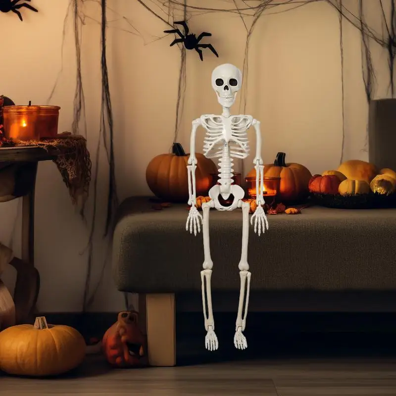 Halloween Skeleton Standing Human Skeleton With Movable Joints Spooky Halloween Decoration Full Body Posable Skeleton