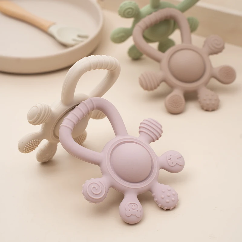 طفل سيليكون عضاضة حشرجة الموت اللعب BPA الحرة النخيل تصميم لعبة مضغة للرضع هدايا الوليد سهلة قبضة ألعاب التسنين للأطفال