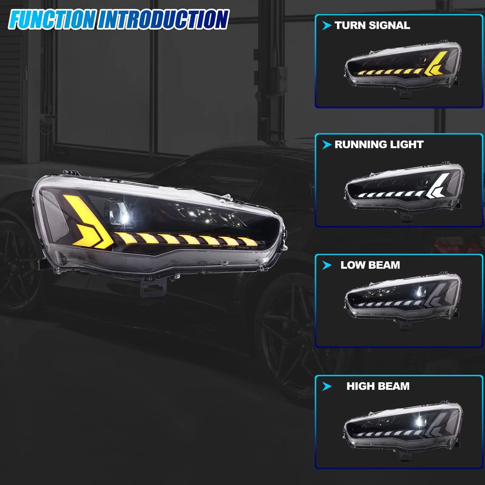LED Headlights for Mitsubishi Lancer EXO X Viii 2008-2020 Ralliart GTS DRL Projector Sequential Turn Signal Front Lamps Assembly
