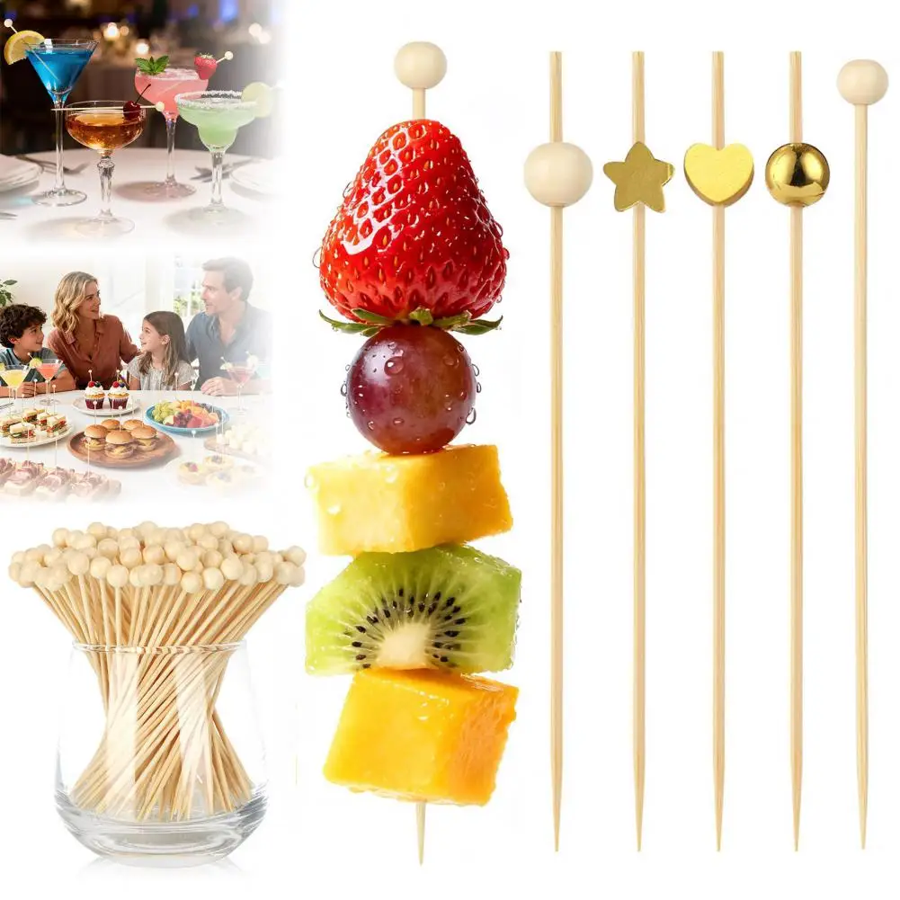 100/200 Pieces Wooden Toothpicks Cocktail Toothpicks Wooden Ball Toothpick Long Cocktail Picks Appetizer Pick Food Fruits Skewer