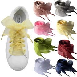 1 par organza sapato cordas feminino arco cadarços flat bowknot fita sapatos de lona sapatos de desporto sapatos de renda presente