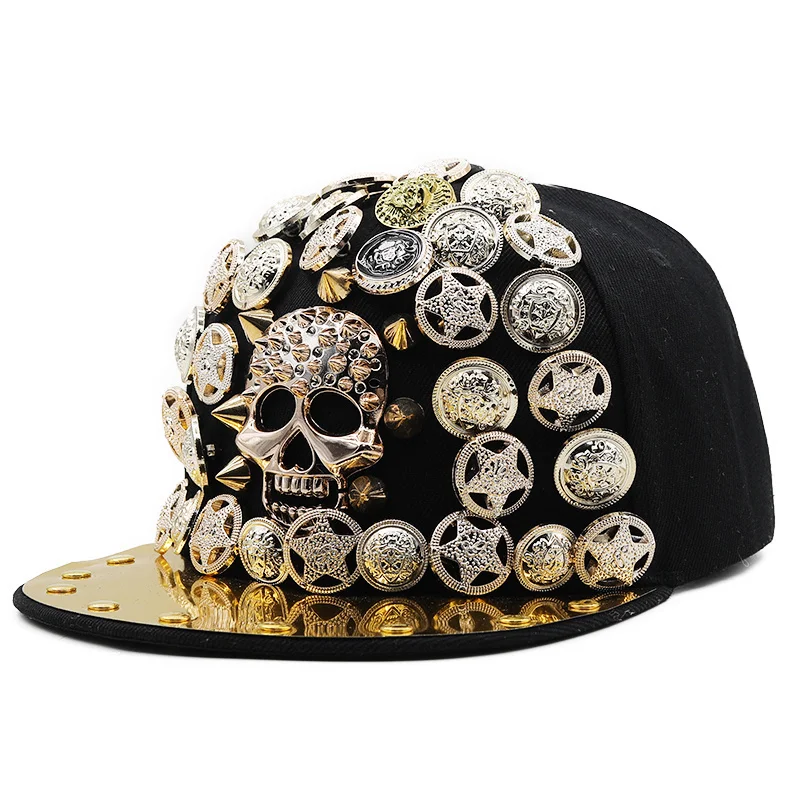 style Diamonds rivet 25 handmade snakeskin leather luxury brand snapback for women men black stage baseball cap Boy Hip Hop hats