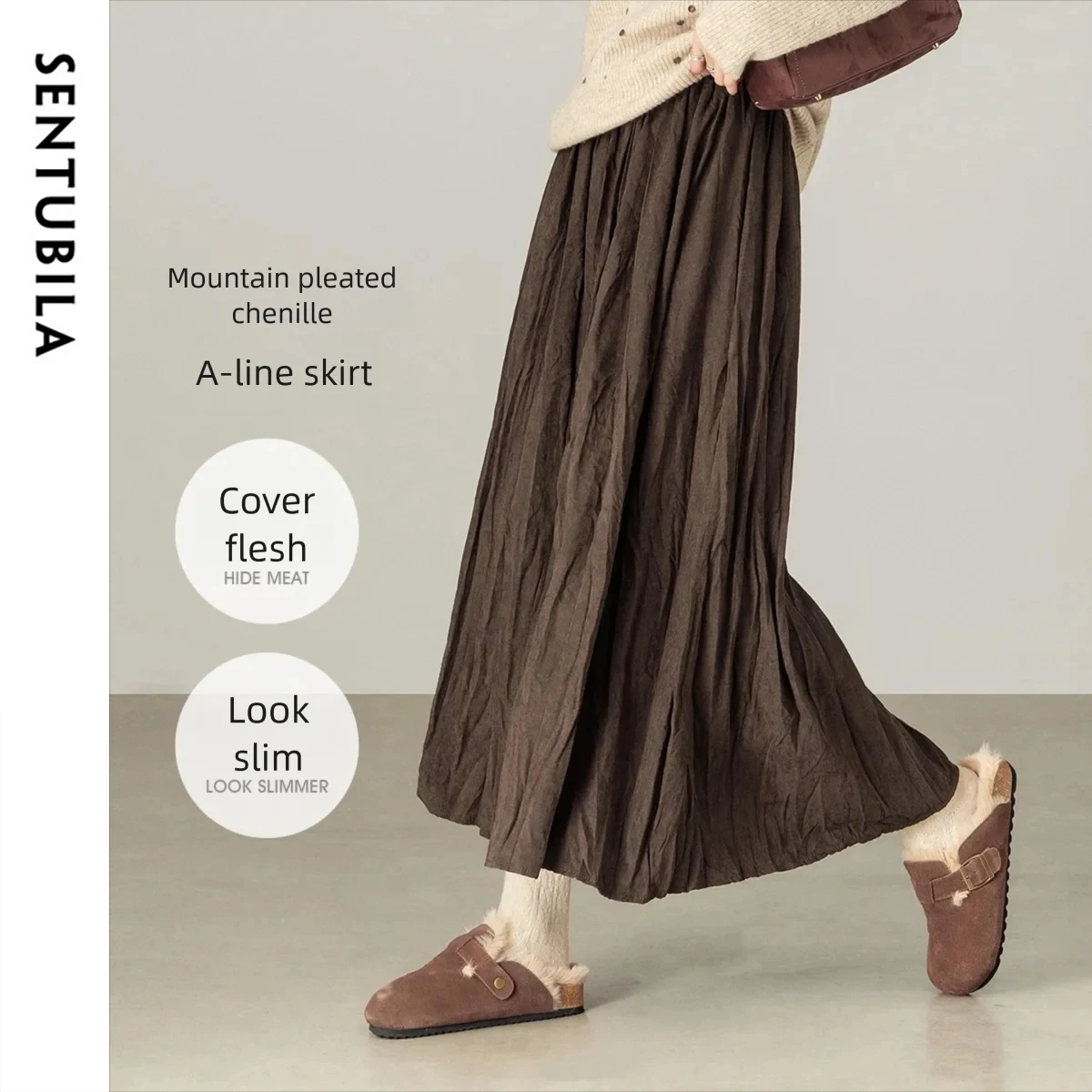 

SENTUBILA женские простые юбки, осень 2023, новая однотонная юбка трапециевидной формы с эластичной резинкой на талии, теплая длинная юбка свободного покроя W53QA4139