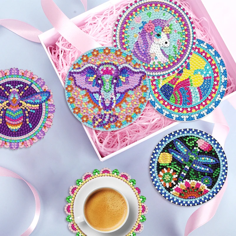 Pintura Diamante Kit Art Coaster, Padrão Animal, Bebida Cup, Almofada, Adesão Forte, Artesanato DIY, 8Pcs