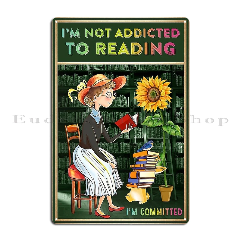 مجرد فتاة تحب القطط والكتب في عالم أحلامي علامة معدنية لغرفة المعيشة ملصق بار المرآب طباعة تين تسجيل ملصق