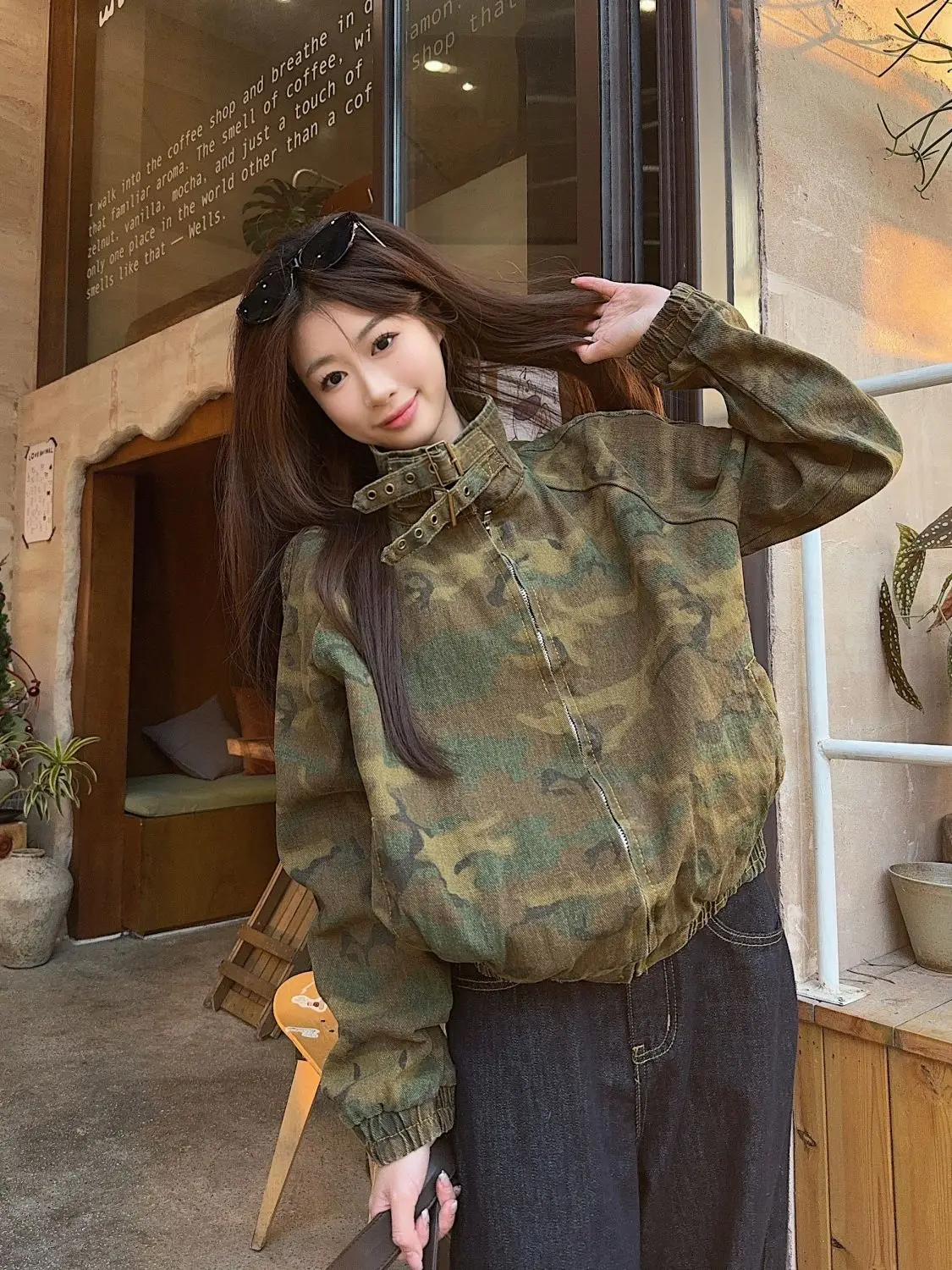 ​ ​ 여성 카모 스트릿 재킷 빈티지 오버사이즈 지퍼업 가디건 슬리밍 다용도 2025년 봄 신상 경량 아우터 ​ ​