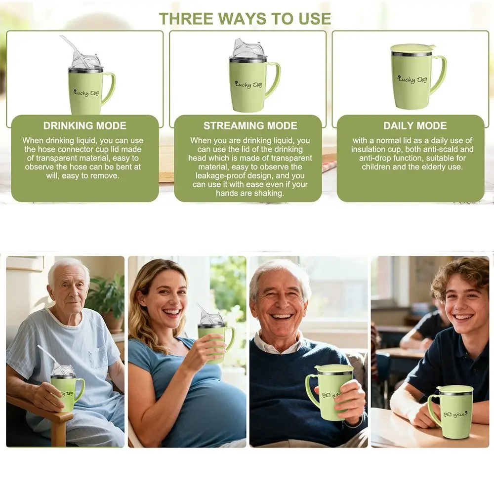 Creative 350ml Drinking Aids Sippy Cup Stainless Steel Anti Choke Straw Cup Spill Proof Easy-Clean Elderly Feeding Cup