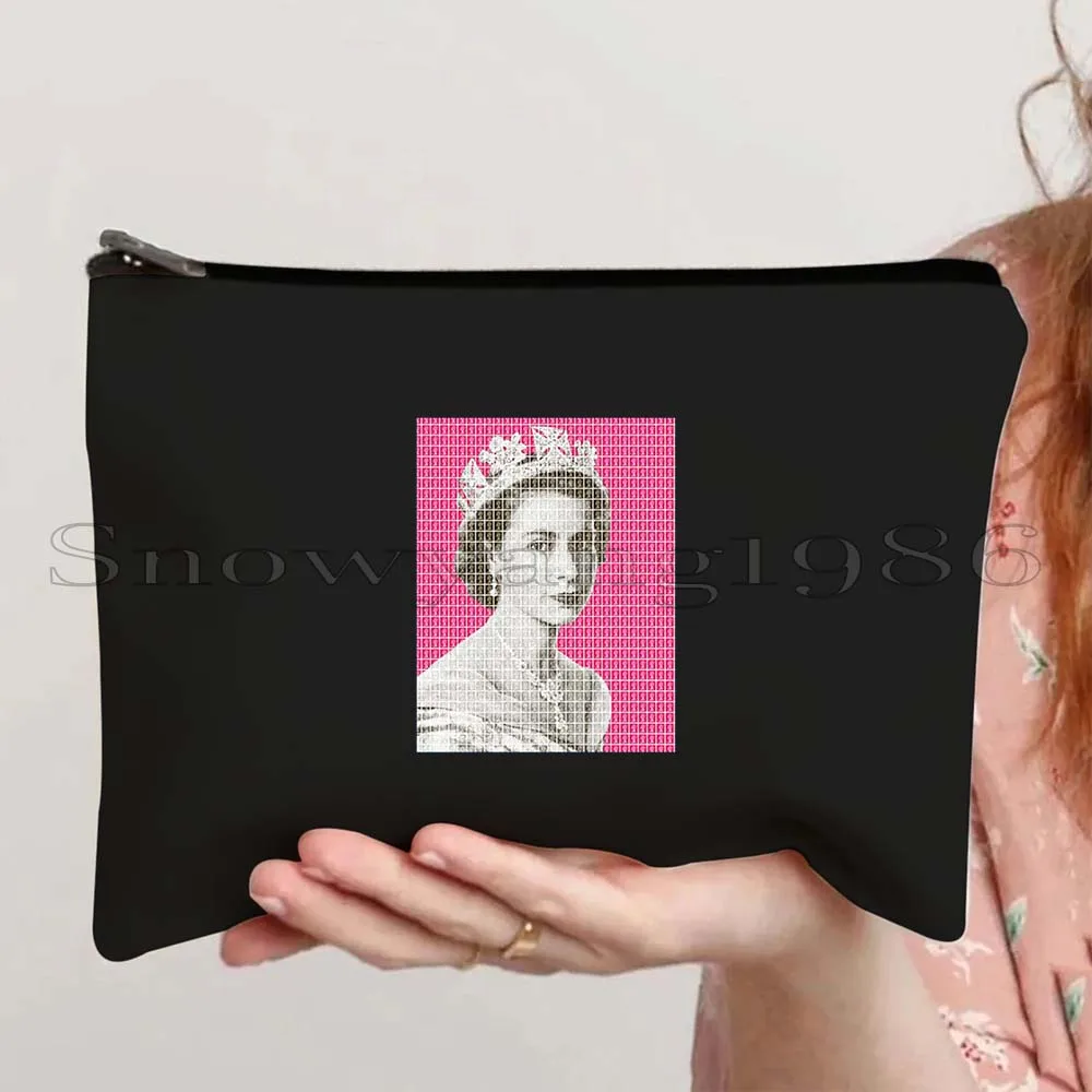 Queen Elizabeth II Portrait Gifts England Flag British Cosmetic Bag Makeup Travel Toiletries Organizer Storage Pouch Pencil Case
