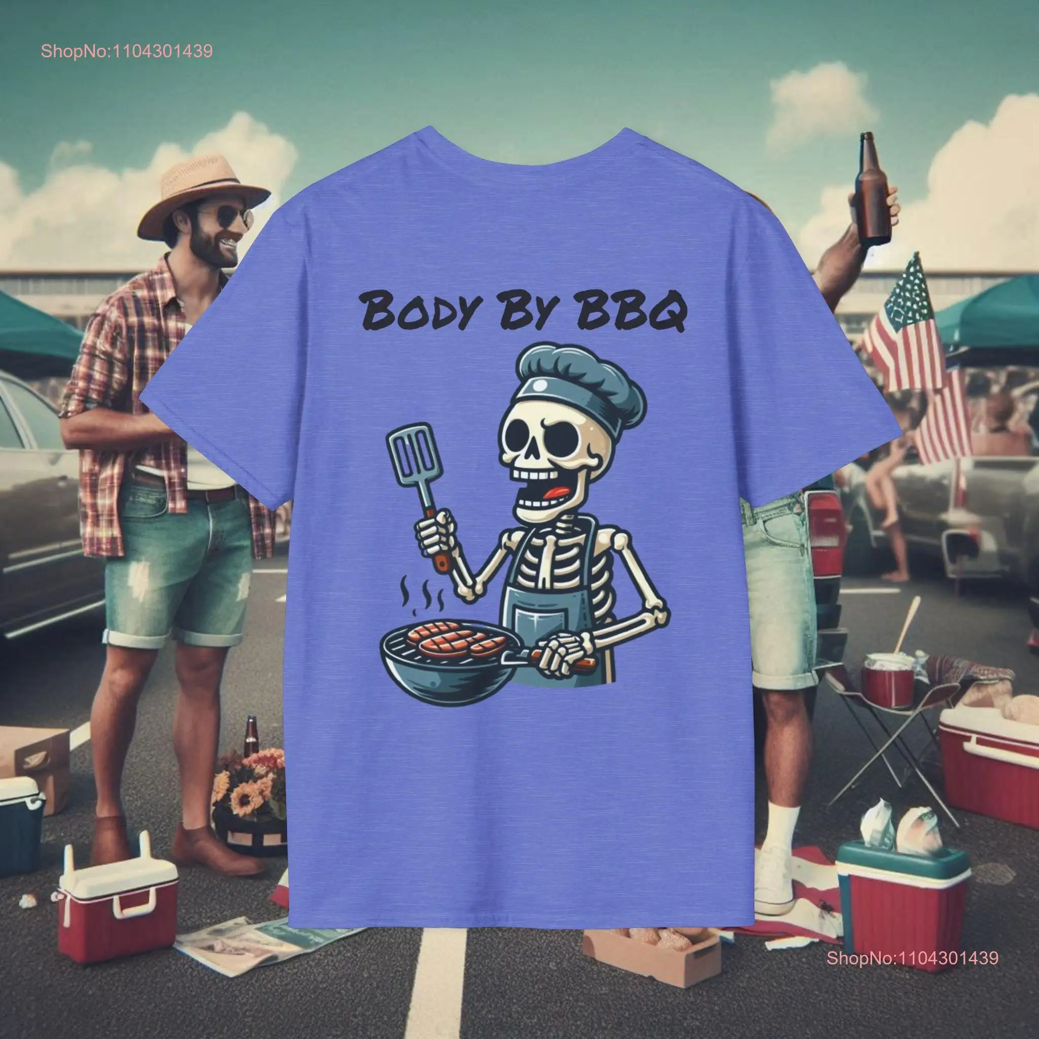 Body By BBQ Skelton skeleton tee party back yard shirt father day gift long or short sleeves