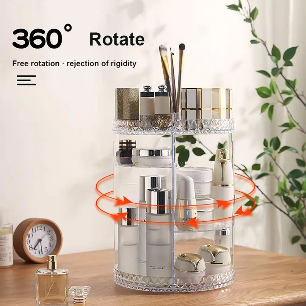 

Desktop Space-saving Storage Box Large-capacity 360 Rotating Makeup Organizer with Adjustable Layers Storage for Vanity