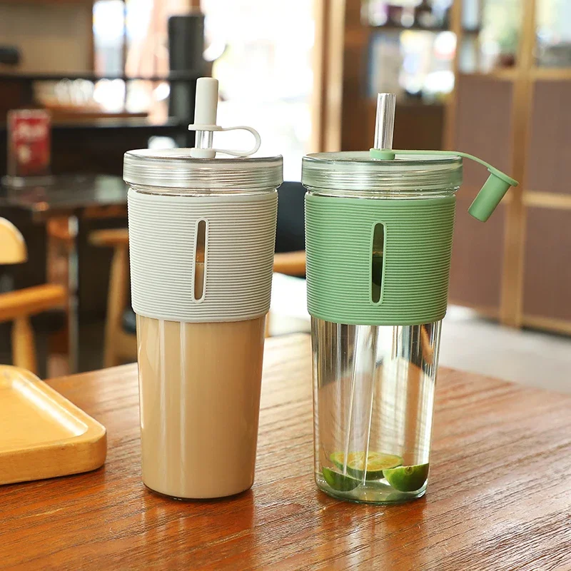 

710ml/24oz Large Capacity Coffee Cup, Plastic Water Bottle With Straw, High Temperature Resistant Clear,Reusable Cups with Straw